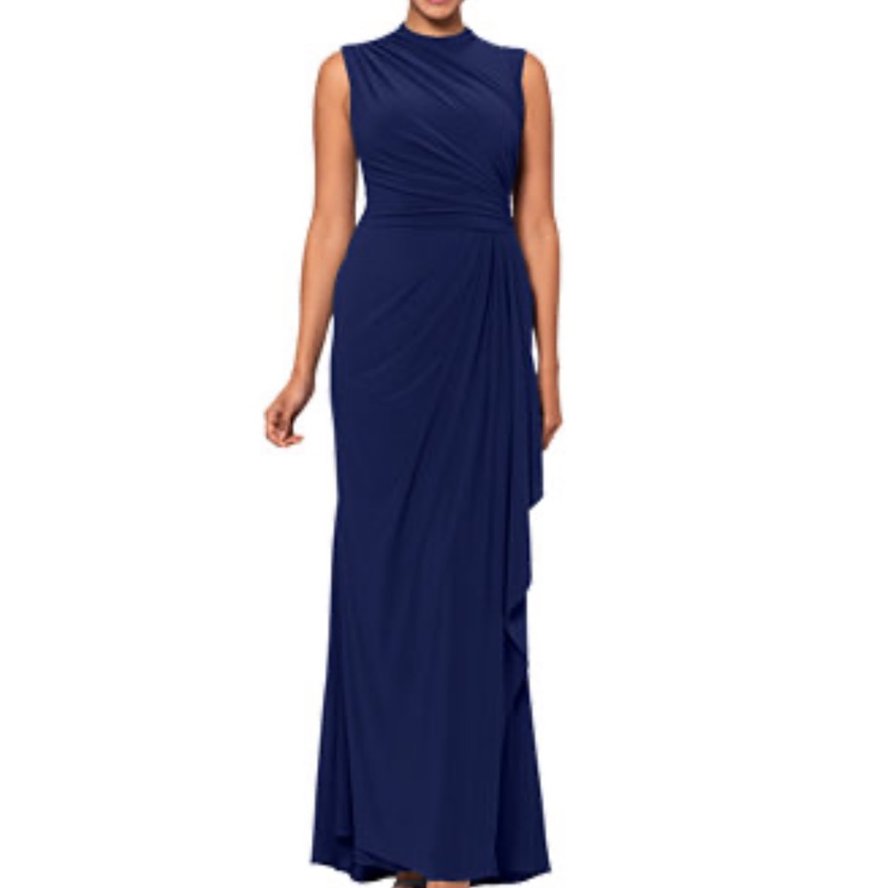 Betsy & Adam 10 “Patricia” Long Jersey Knit Ruffle Sleeveless Dress Stretch mark